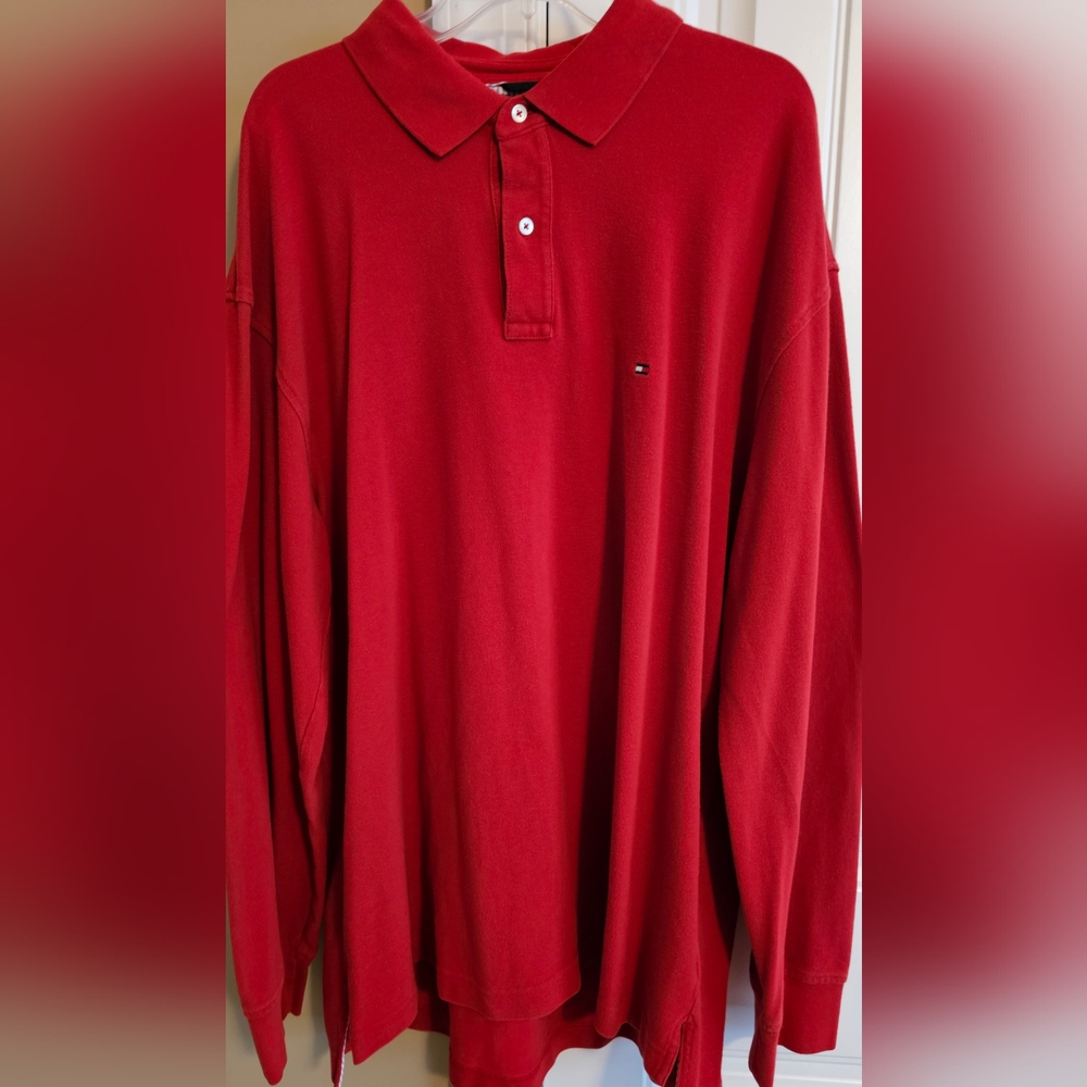 Tommy Hilfiger Long Sleeve Polo - Red - 2XL